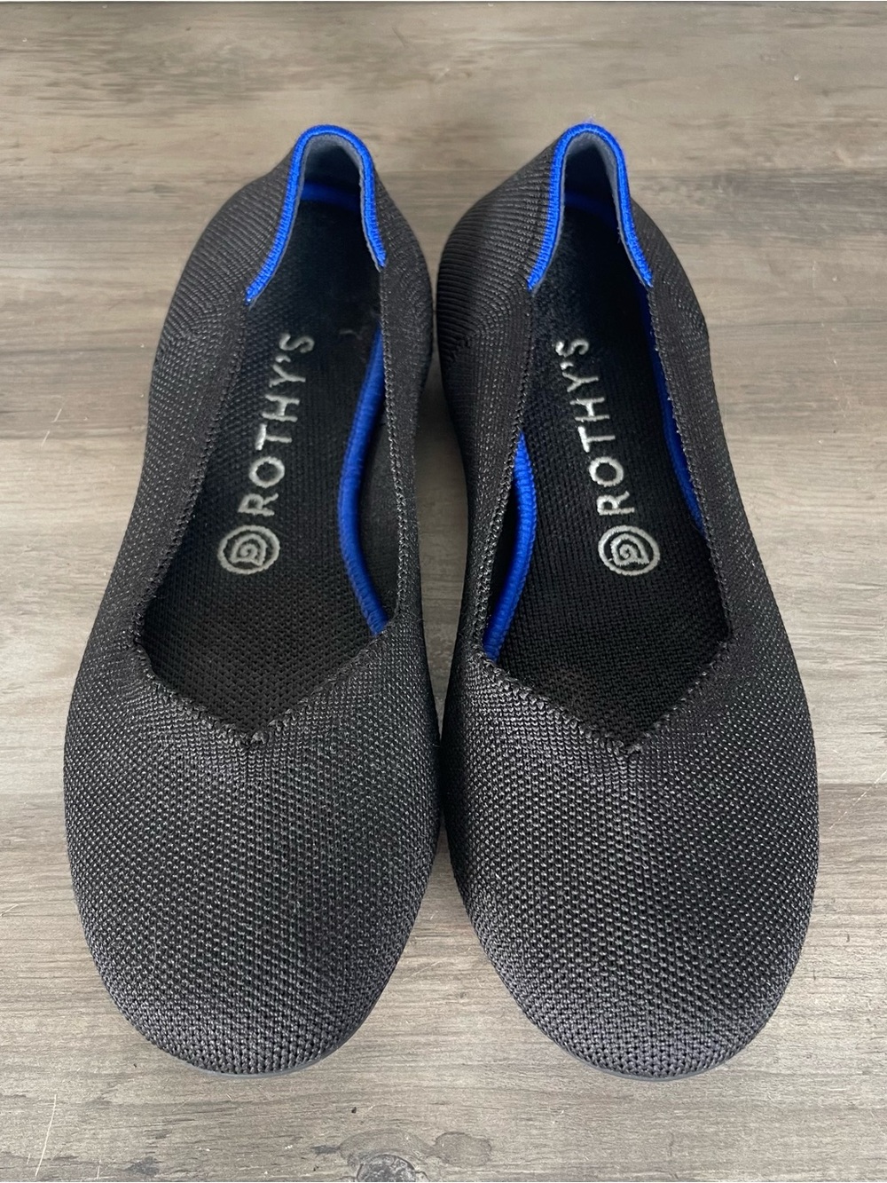 Rothys Womens 8.5 Black Knit Round Toe Flats Slip On Ballet Comfort Washable